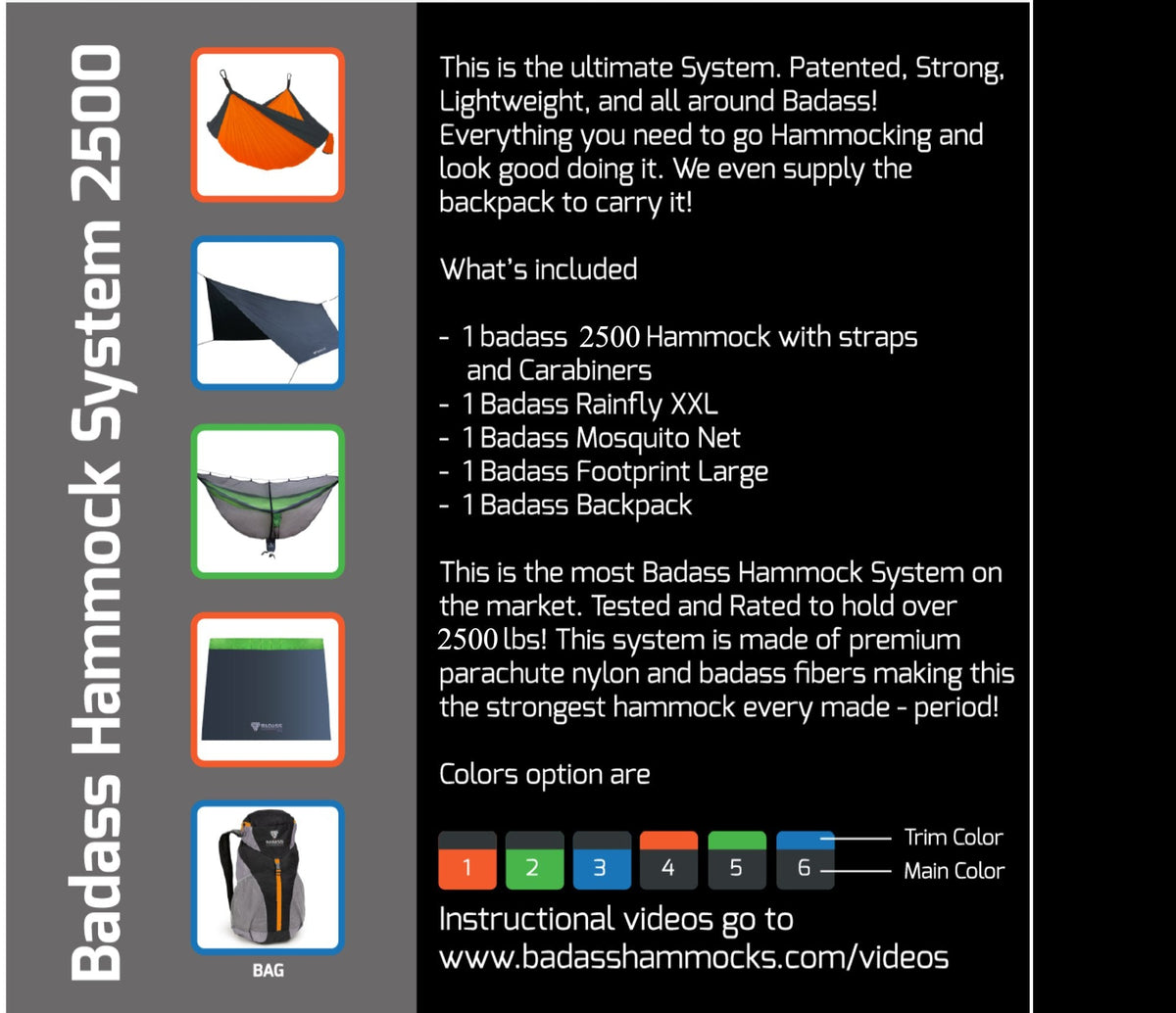Badass Hammock 2500 System insert card