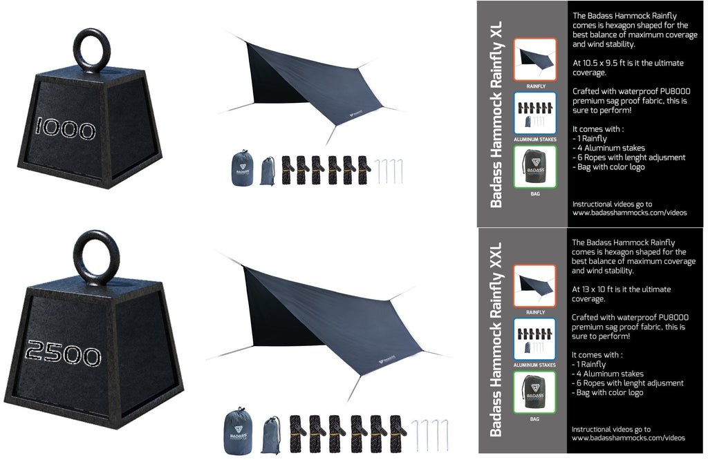 Badass Hammock 2500 System rainfly size compare
