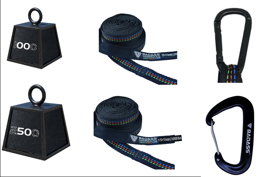 Badass Hammock 2500 System straps and carabiners